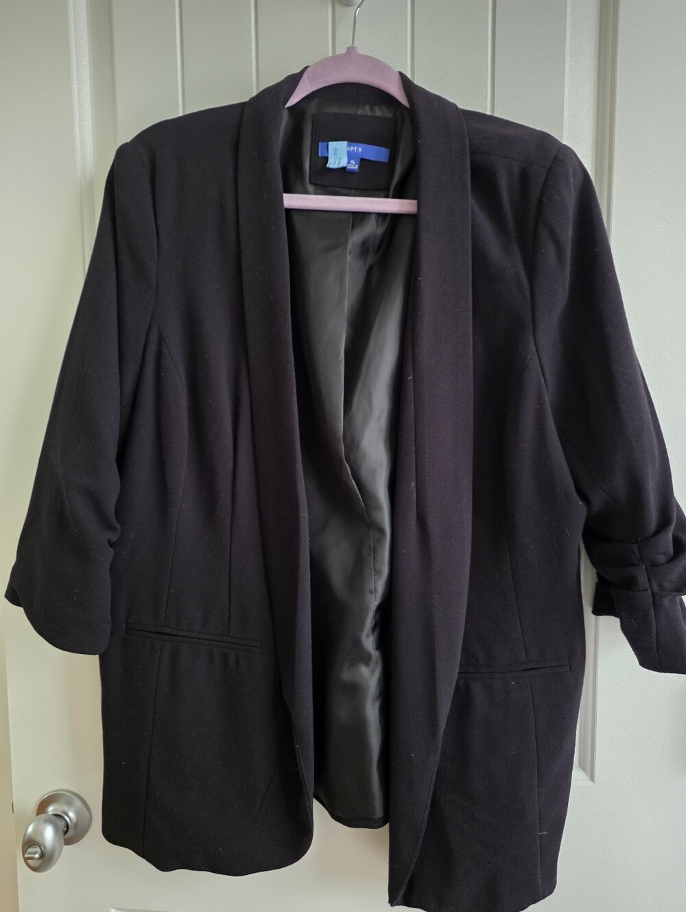 Apt. 9 Black Open-Front 3/4 Sleeve Blazer Sz XL